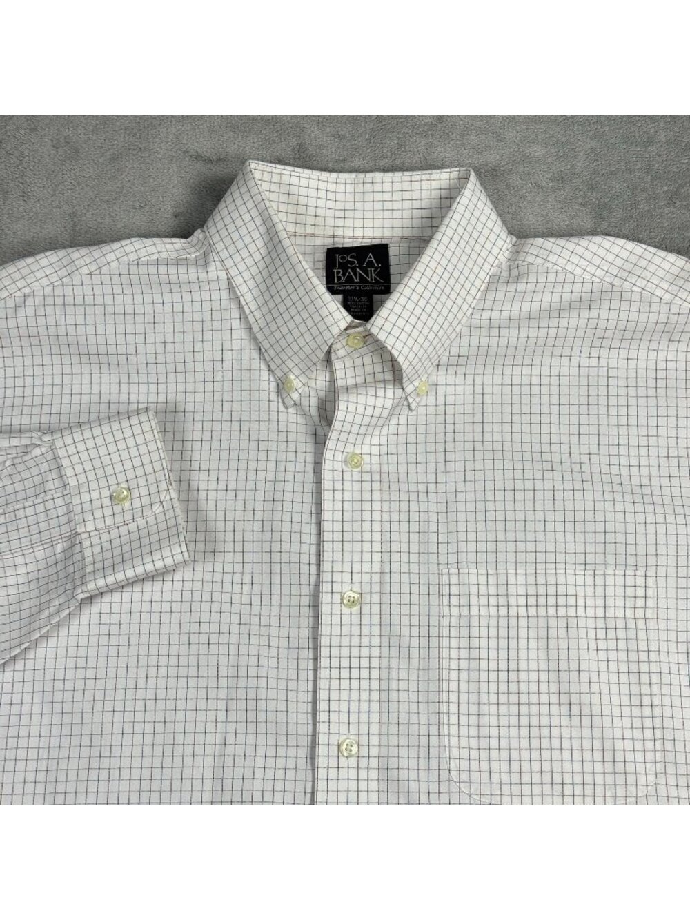 Jos A Bank Travelers Collection White Windowpane Dress Shirt Mens 17.5 Office